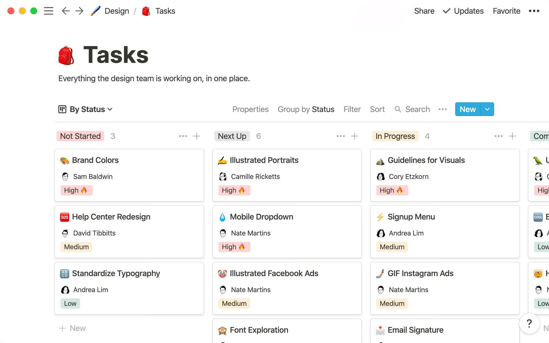 A screenshot of Notion’s task management tool shows a Kanban board.