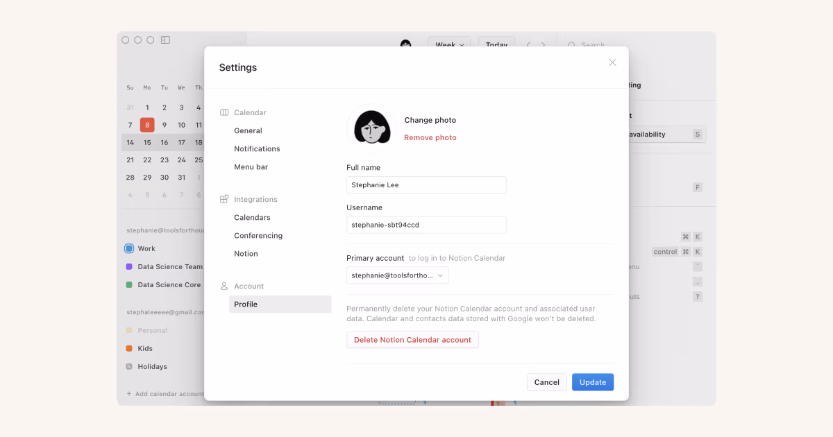 HC: Manage your Google and Notion Calendar accounts