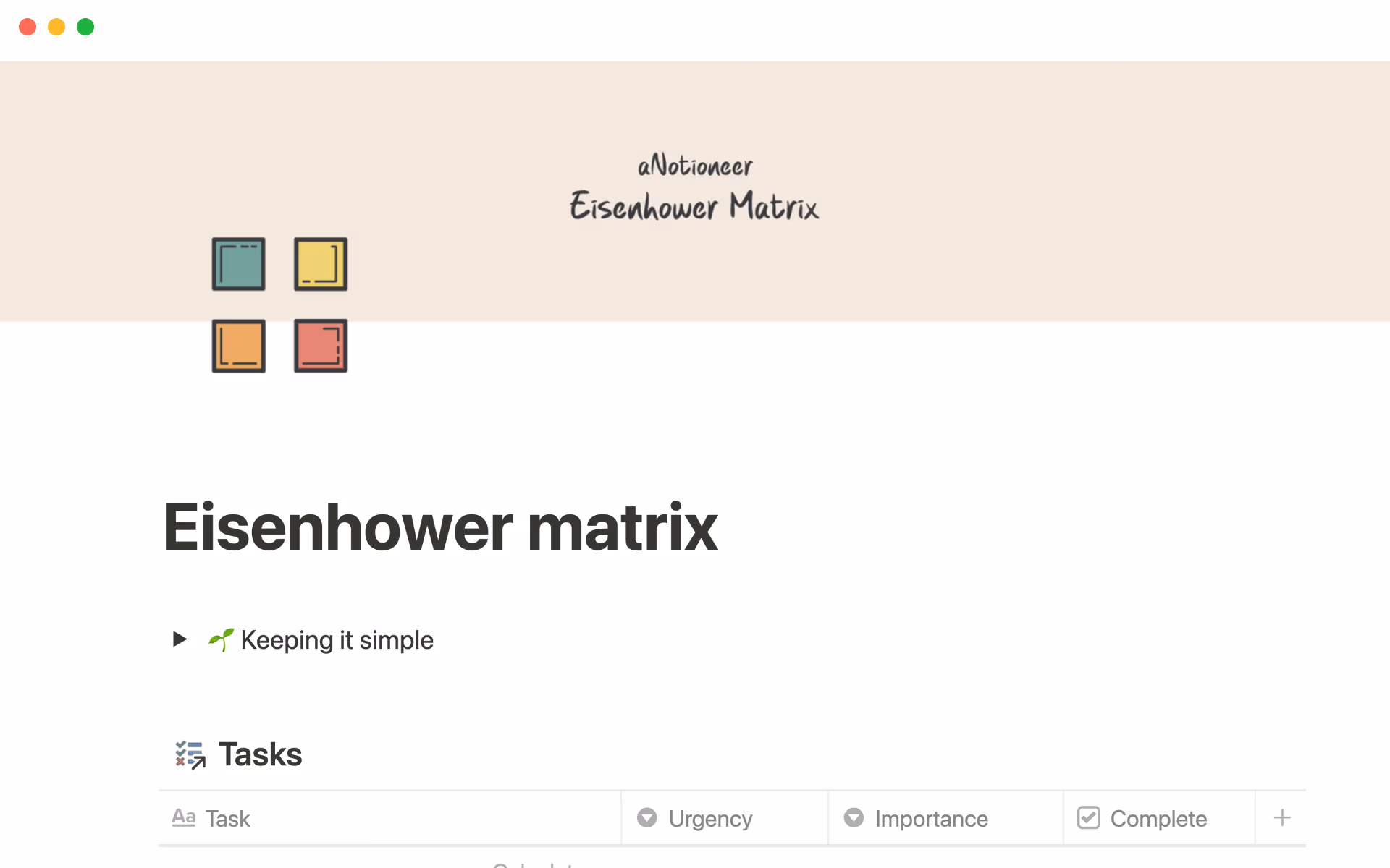Eisenhower matrix template