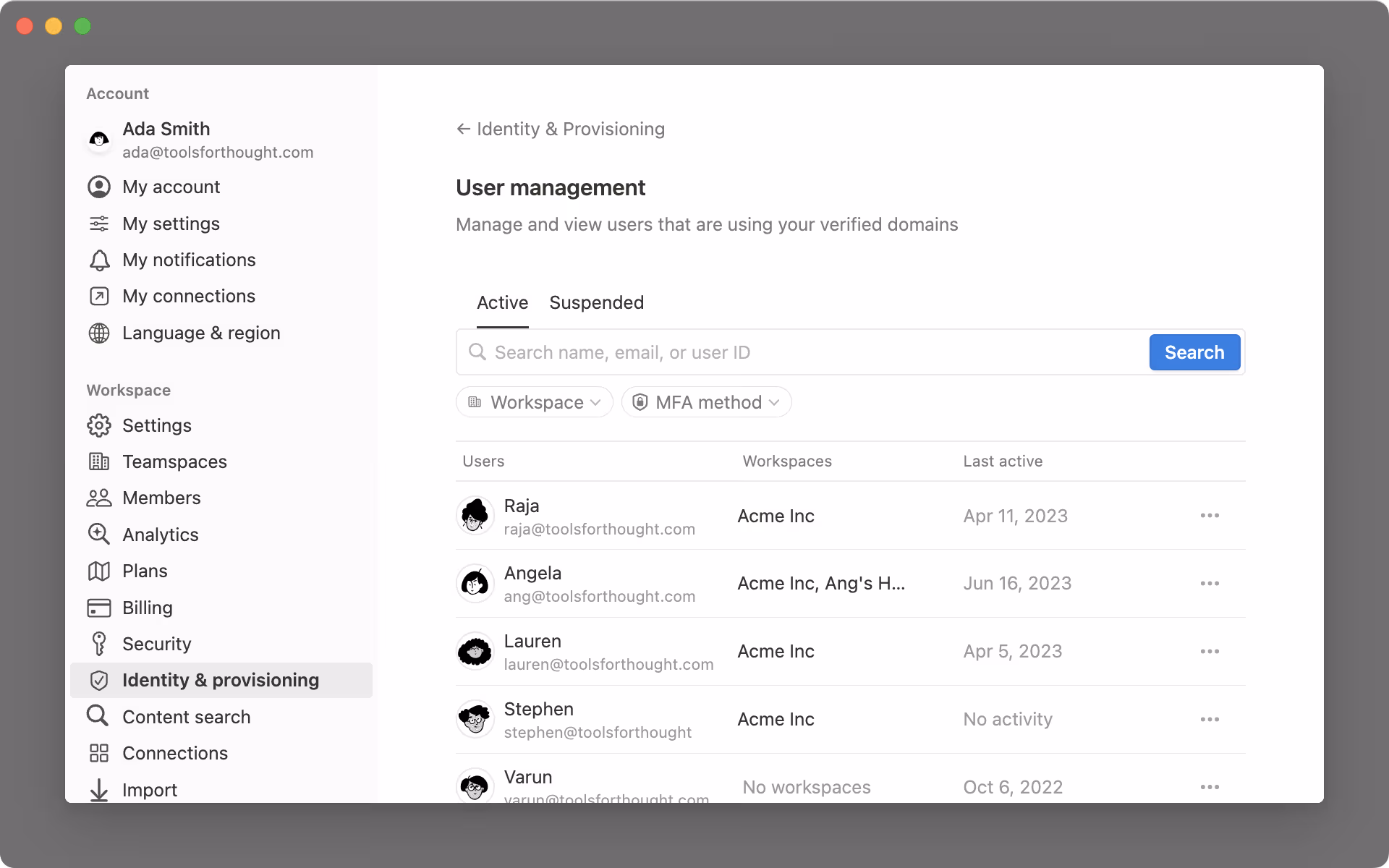HC: managed users dashboard