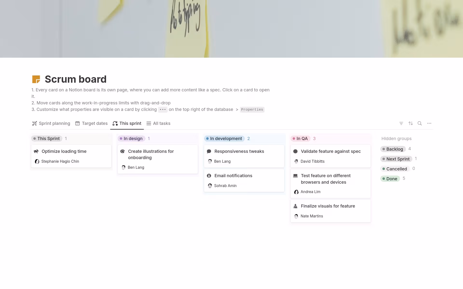 Notion Scrum template for software development