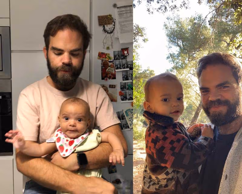 Kevin Maguire, new father, with his son Bodhi