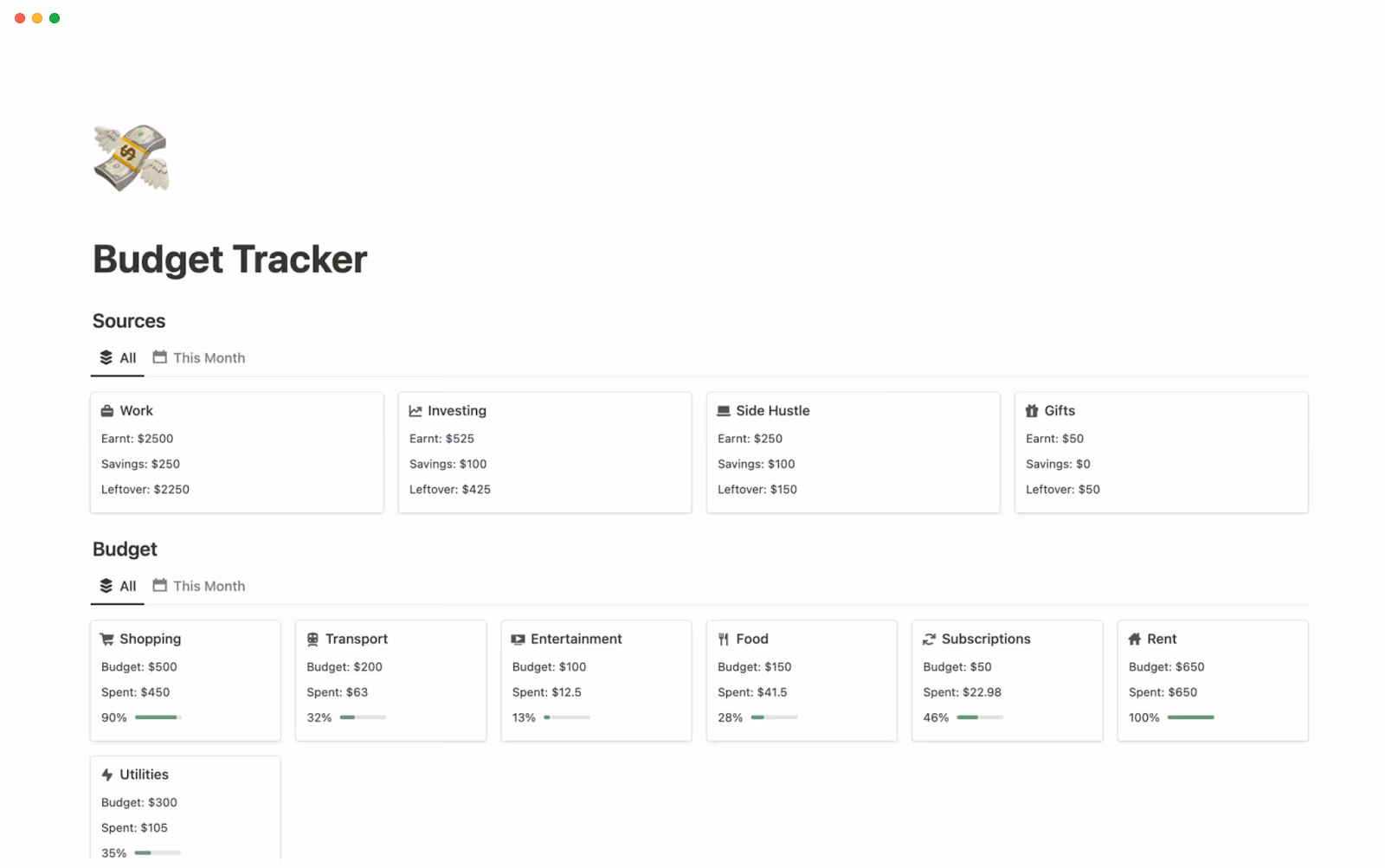 budget tracker template