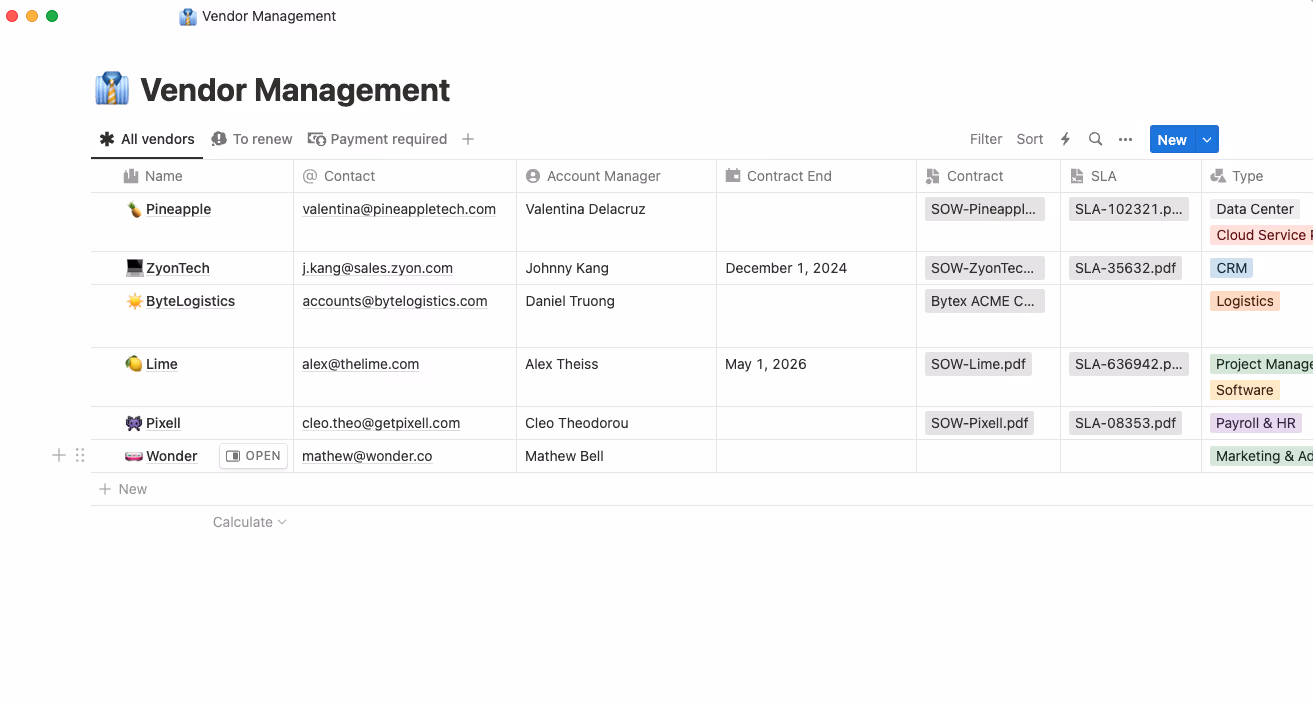vendor management template