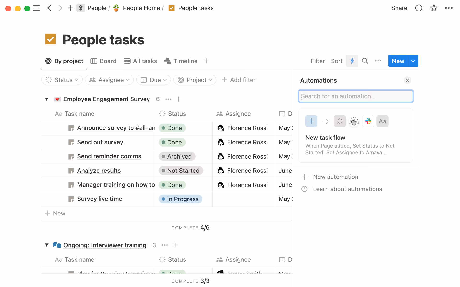 Add automations to any database — but they’re uniquely powerful in assisting with project and task management.