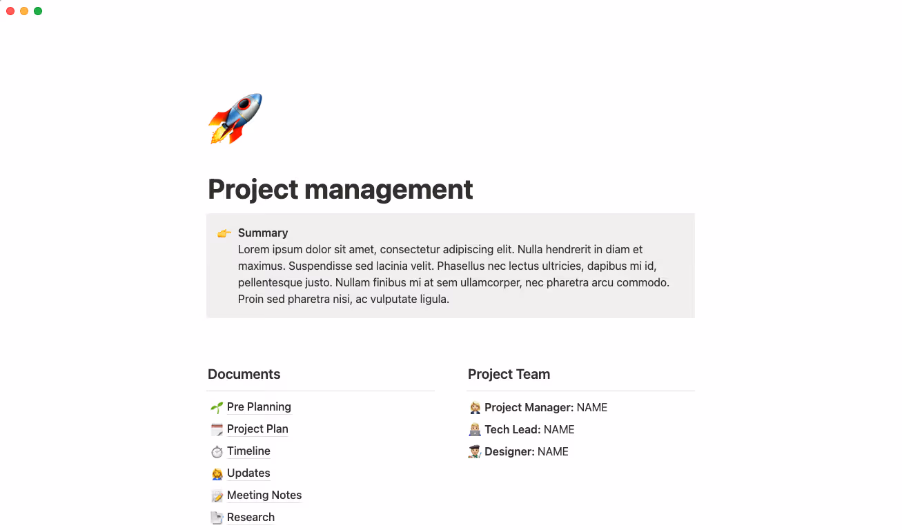 project management template